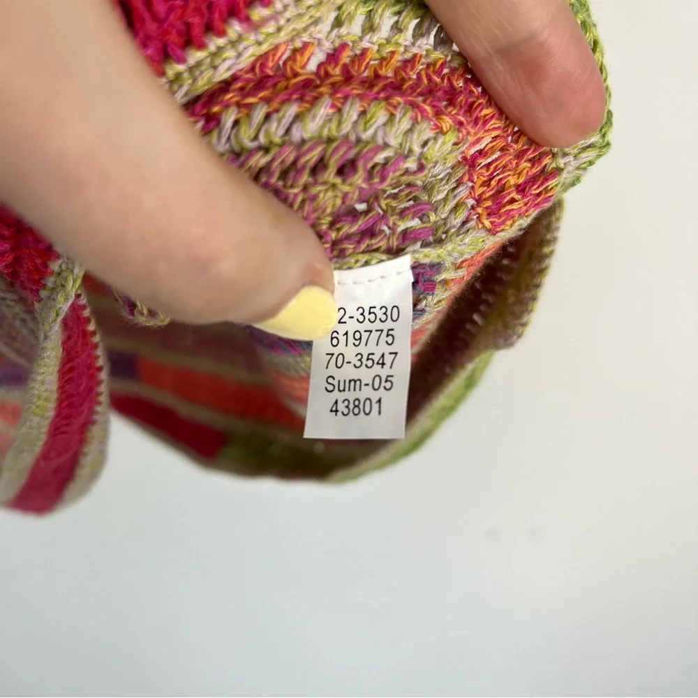 Vintage Y2K J. Jill Multi color Hand Crochet Sweater Top - Linen/Cotton Blend - Picture 5 of 7